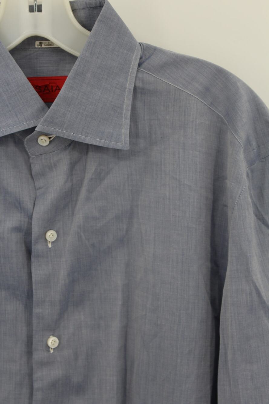 Isaia Napoli Shirt Mens 16/41 Blue Gray Cotton Long Sleeve Button Up Italy